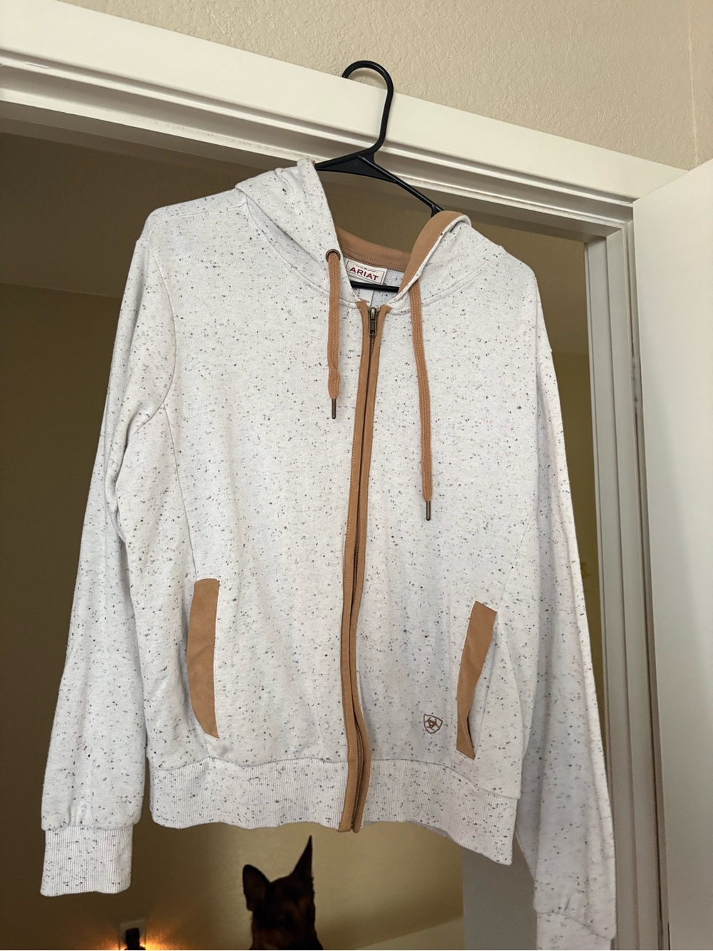 Ariat Speckled Cream Zip-Up Hoodie with Tan Trim